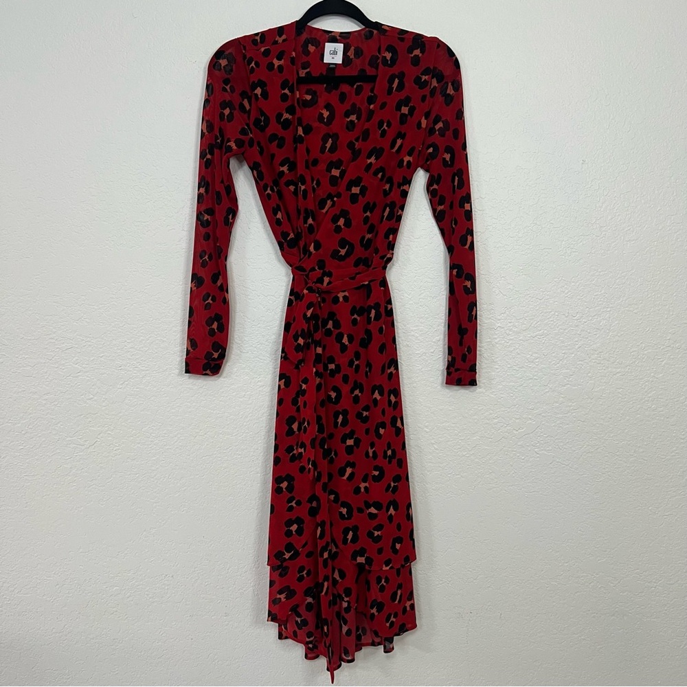 Cabi Siren Red Wrap Dress Leopard Animal Print Style # 5771 Women’s Size‎ XS